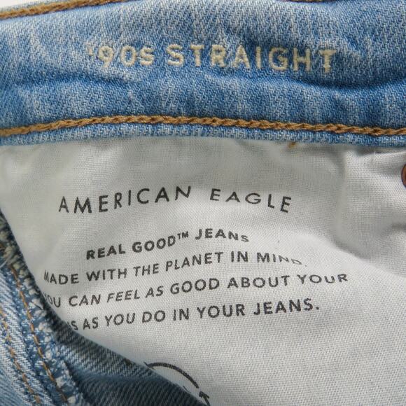 American Eagle 90's Straight Leg Jeans Ripped High Rise Mom Jeans 10 Short - Picture 6 of 7